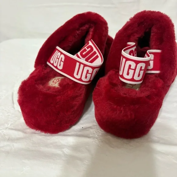 UGG Women's Plush Red Slippers - Picture 6 of 9